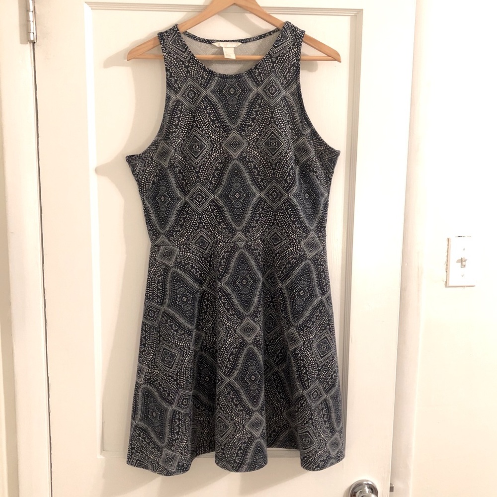H&M Navy & White Patterned Skater Dress